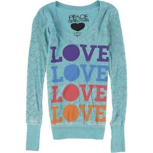 Peace Generation Womens Love Graphic T-Shirt, teal, S